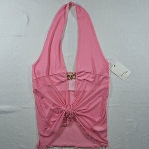 NWT Electric Behaviour Pink Halter Top Rhinestone Starfish Front Tie Wimsical
